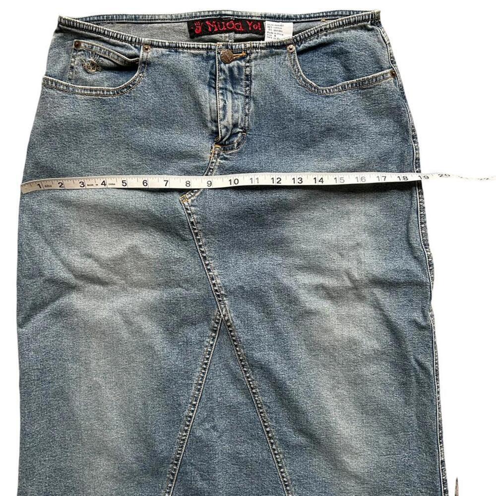 Mudd Yo Denim Midi Skirt Frayed Distressed Size 9 Y2K Boho Hippie Festival - Picture 5 of 6